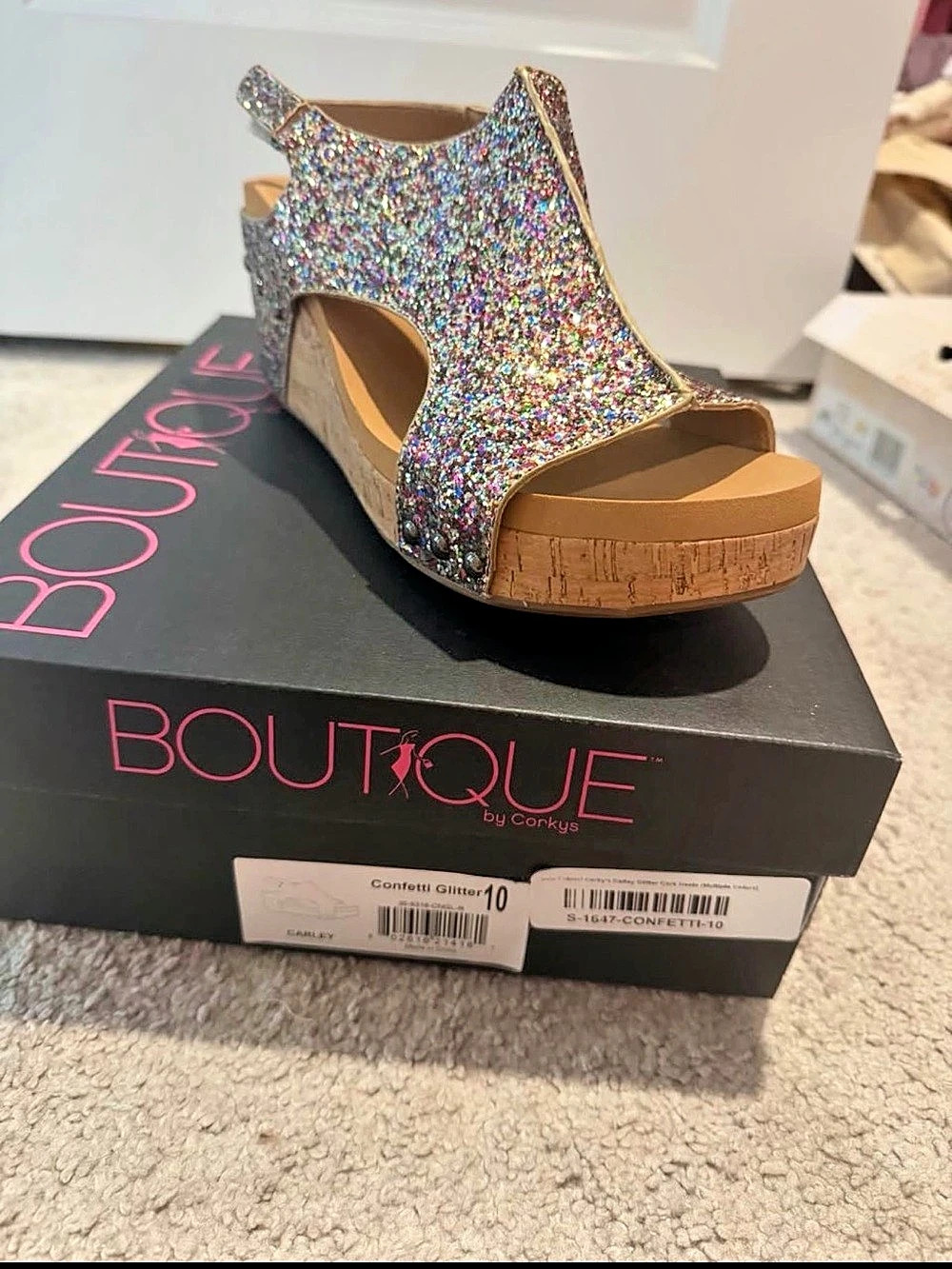 Boutique by Corkys Confetti Glitter Wedge Sandals in Multicolor US 10